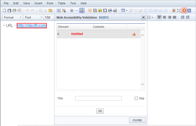 A Link Web Accessibility Validation view1