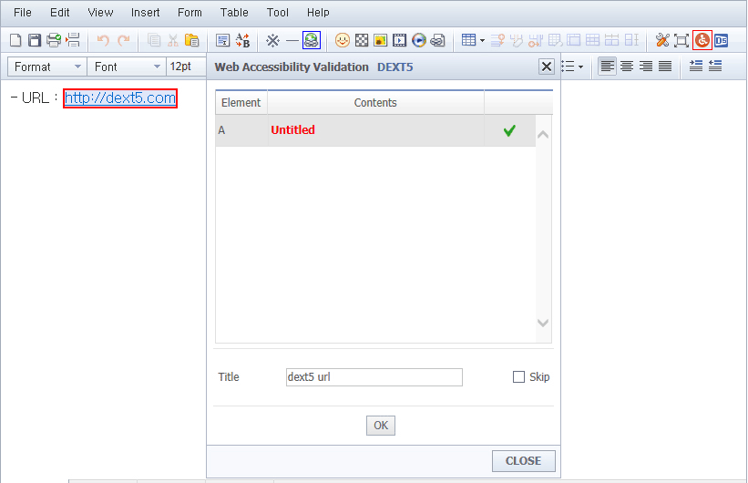 A Link Web Accessibility Validation view2