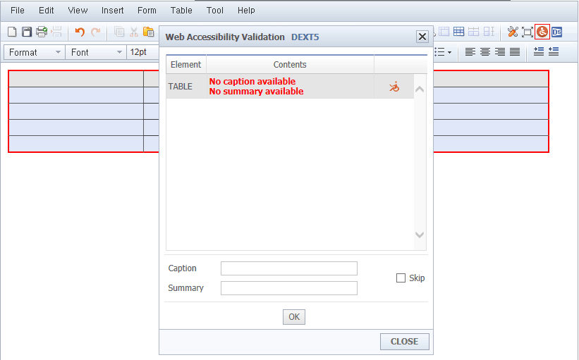 Web Accessibility Validation Tables view1